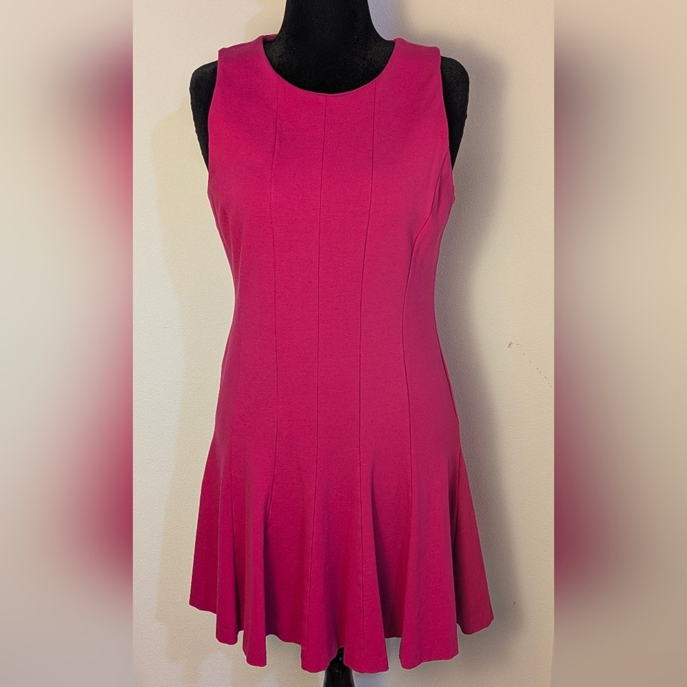 Michael Kors Sleeveless Hot Pink Shift Dress Ponte Fit & Flare Flared Size L EUC